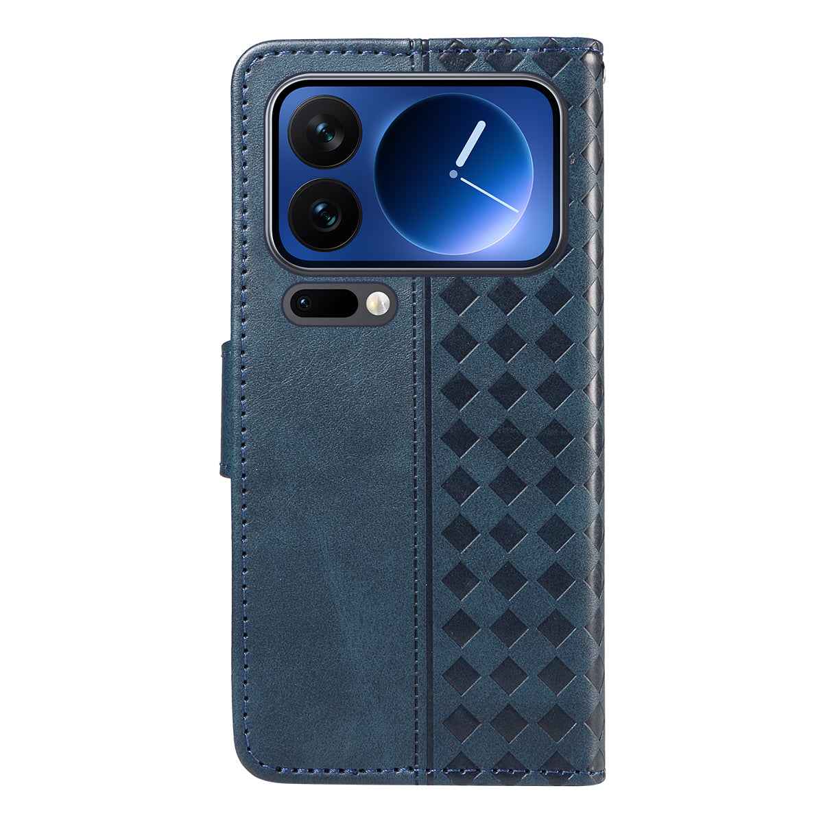 For Xiaomi 17 Pro Leather Case Wallet Stand Grids Imprinted Phone Cover with Strap - Blue