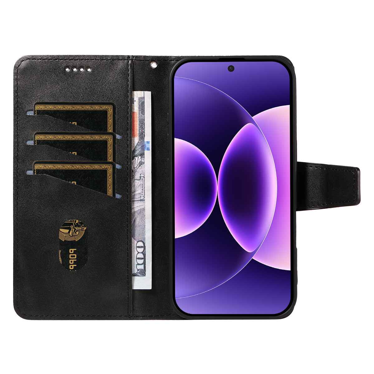 For Xiaomi 17 Pro Leather Case Wallet Stand Grids Imprinted Phone Cover with Strap - Black