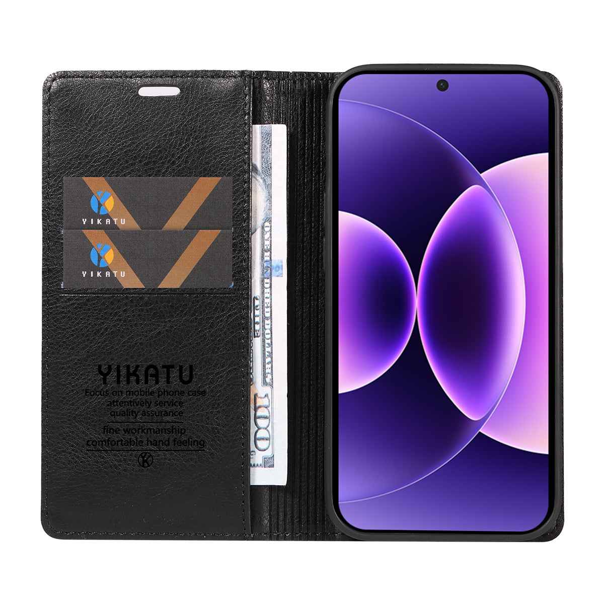 For Xiaomi 17 Pro Wallet Case YIKATU YK-006 Magnetic Closure Leather Phone Cover Litchi Texture - Black