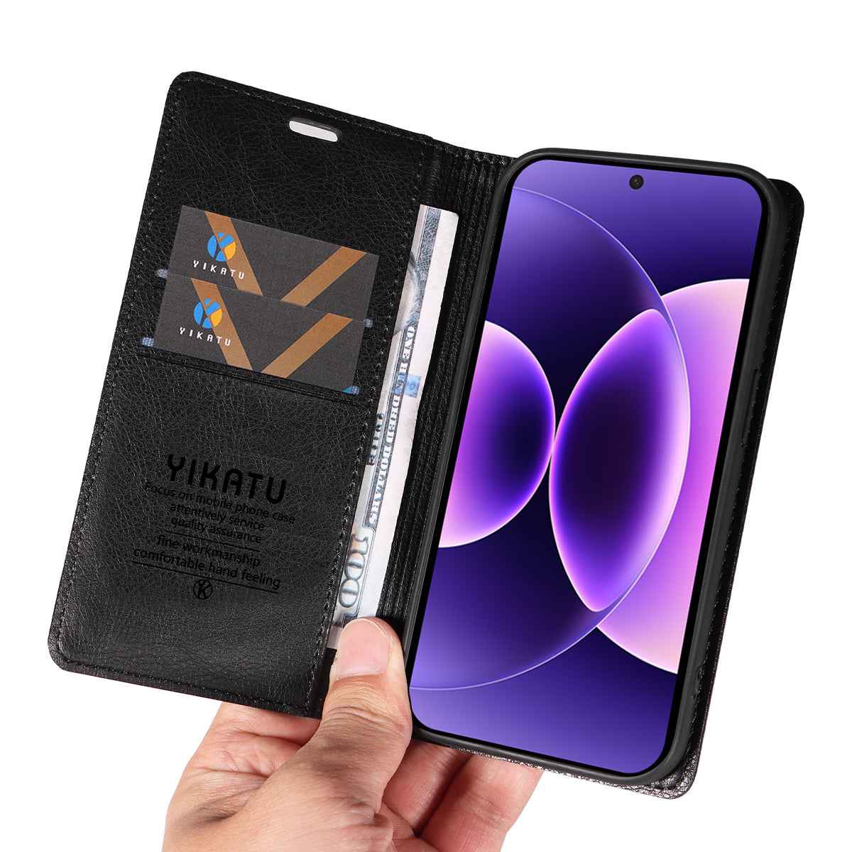 For Xiaomi 17 Pro Wallet Case YIKATU YK-006 Magnetic Closure Leather Phone Cover Litchi Texture - Black