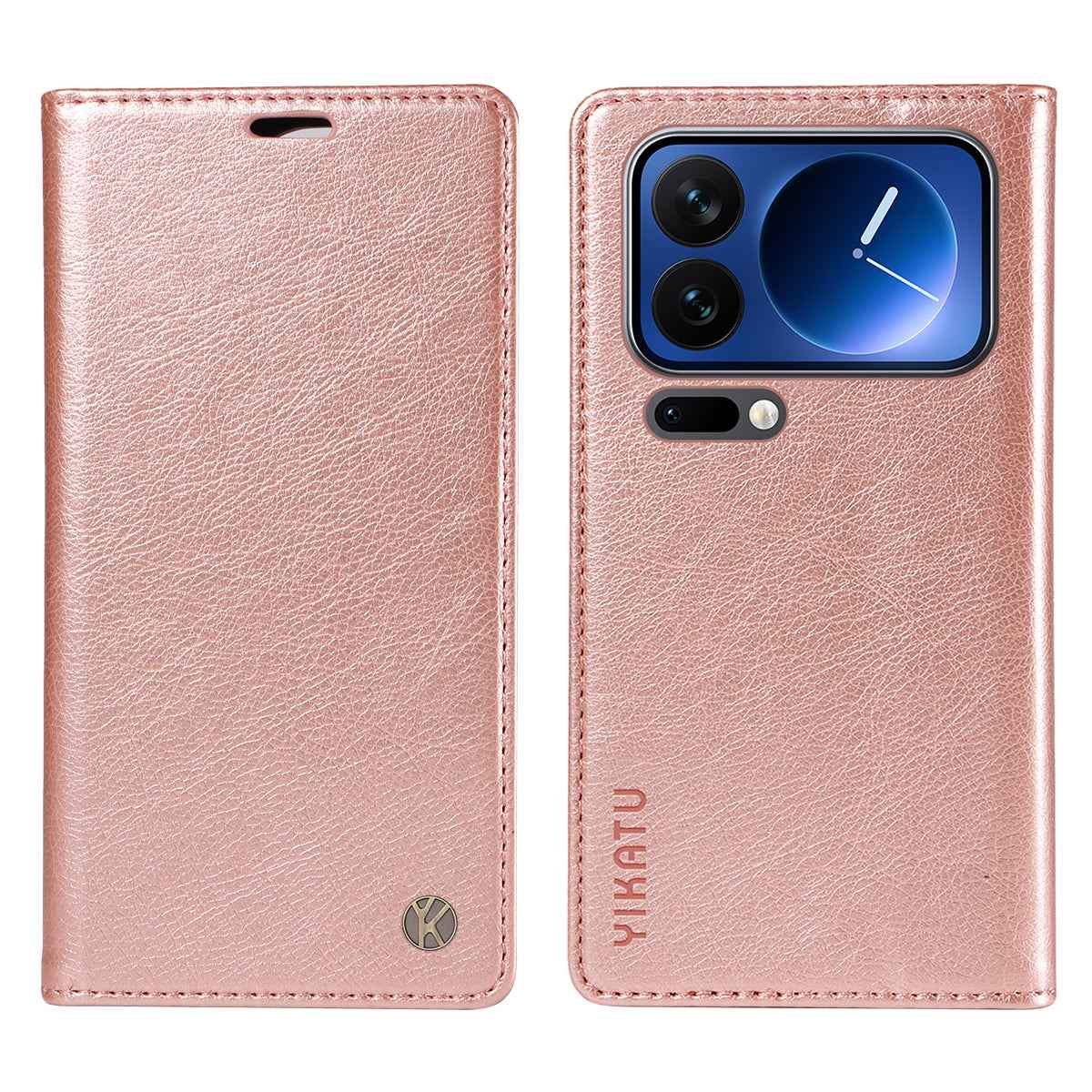 For Xiaomi 17 Pro Wallet Case YIKATU YK-006 Magnetic Closure Leather Phone Cover Litchi Texture - Rose Gold