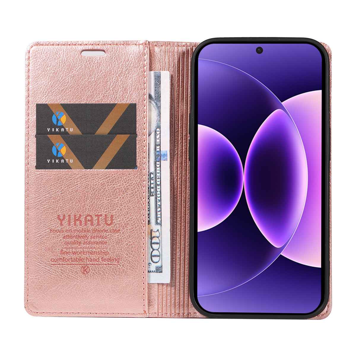 For Xiaomi 17 Pro Wallet Case YIKATU YK-006 Magnetic Closure Leather Phone Cover Litchi Texture - Rose Gold