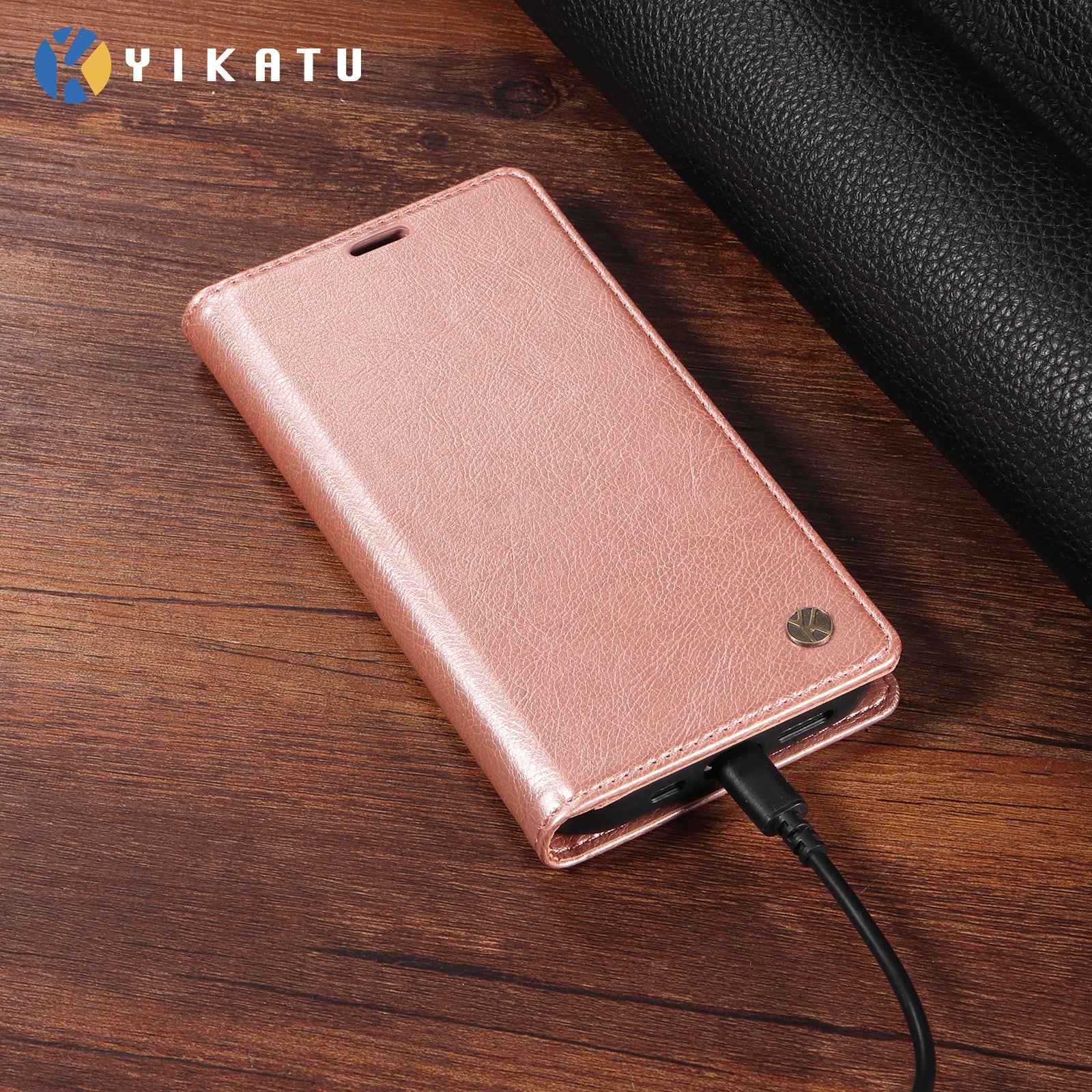 For Xiaomi 17 Pro Wallet Case YIKATU YK-006 Magnetic Closure Leather Phone Cover Litchi Texture - Rose Gold
