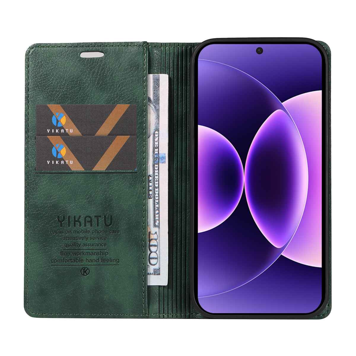 For Xiaomi 17 Pro Wallet Case YIKATU YK-006 Magnetic Closure Leather Phone Cover Litchi Texture -  Green