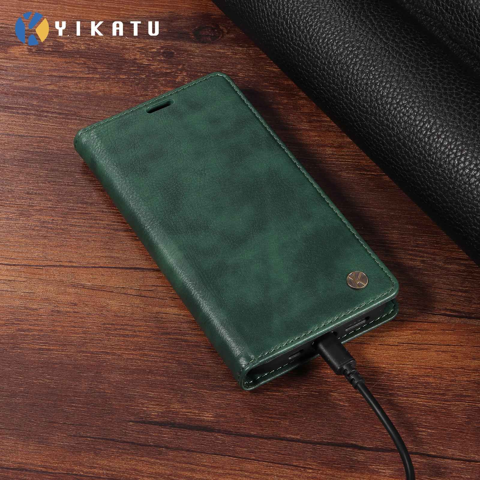 For Xiaomi 17 Pro Wallet Case YIKATU YK-006 Magnetic Closure Leather Phone Cover Litchi Texture -  Green