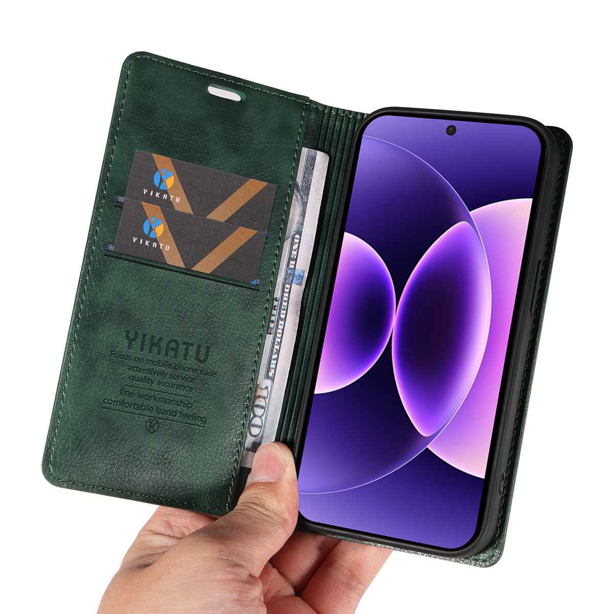 For Xiaomi 17 Pro Wallet Case YIKATU YK-006 Magnetic Closure Leather Phone Cover Litchi Texture -  Green