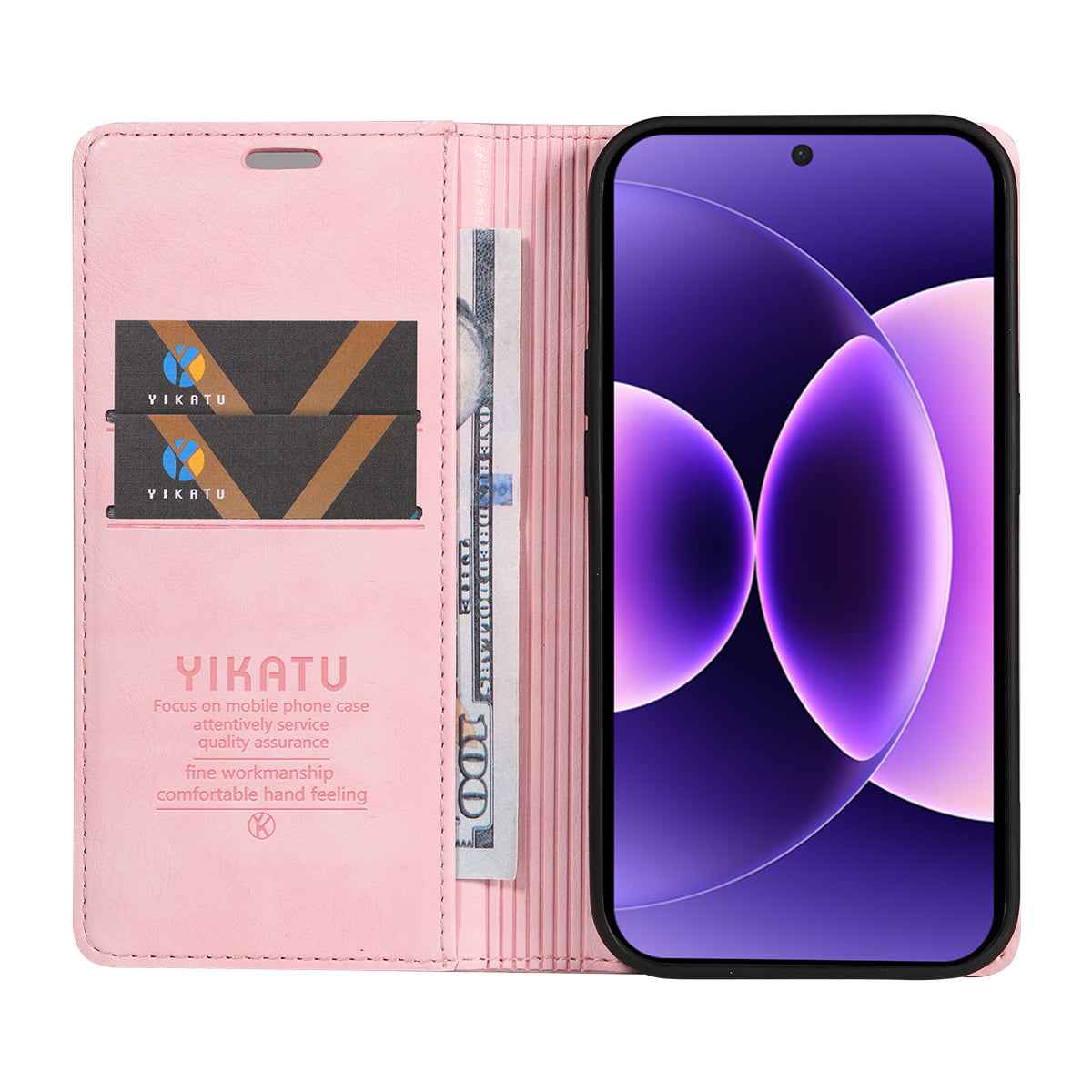 For Xiaomi 17 Pro Wallet Case YIKATU YK-006 Magnetic Closure Leather Phone Cover Litchi Texture - Pink