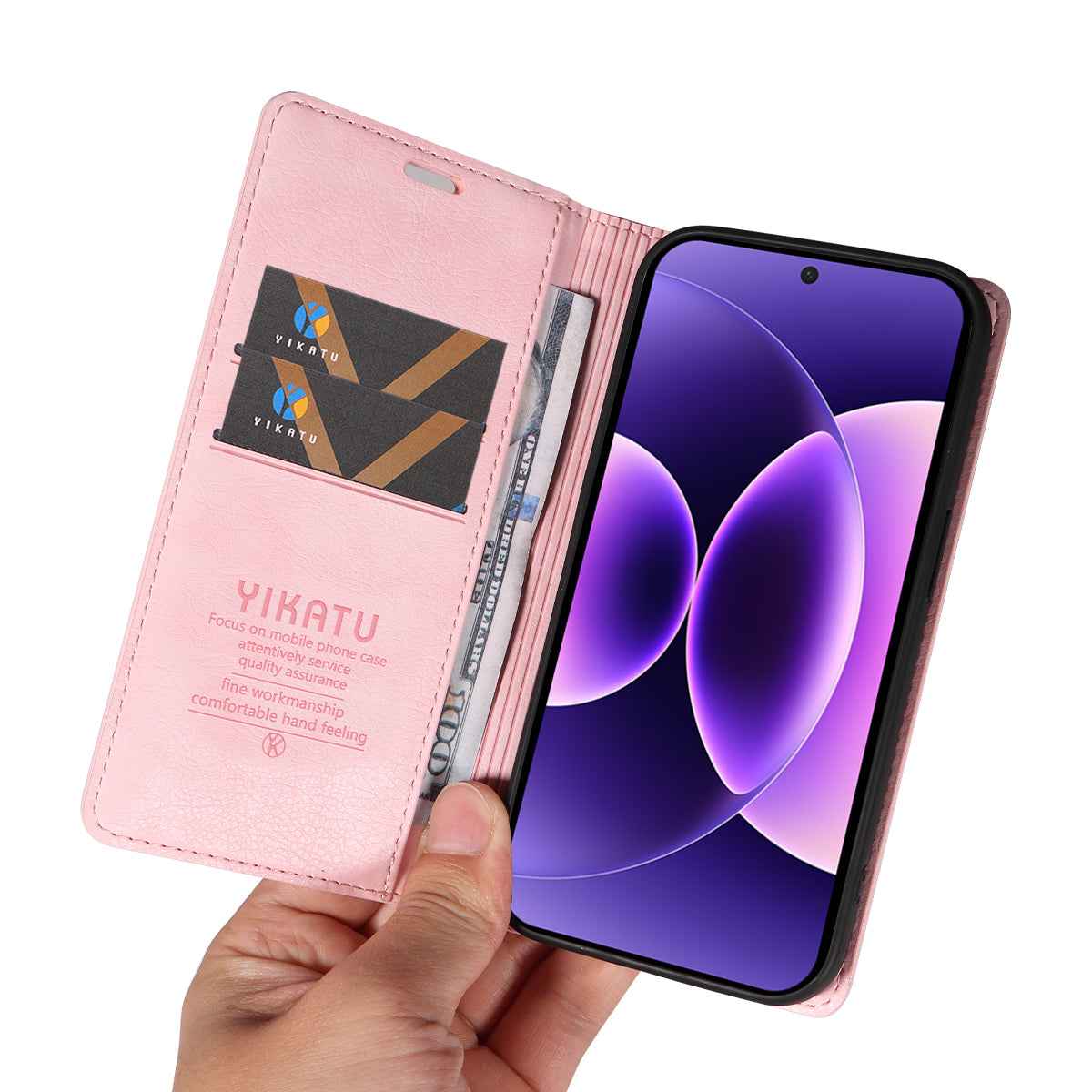 For Xiaomi 17 Pro Wallet Case YIKATU YK-006 Magnetic Closure Leather Phone Cover Litchi Texture - Pink