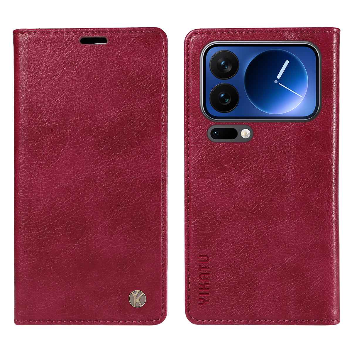 For Xiaomi 17 Pro Wallet Case YIKATU YK-006 Magnetic Closure Leather Phone Cover Litchi Texture - Wine Red