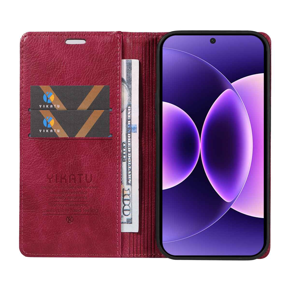 For Xiaomi 17 Pro Wallet Case YIKATU YK-006 Magnetic Closure Leather Phone Cover Litchi Texture - Wine Red