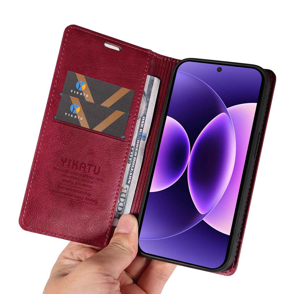 For Xiaomi 17 Pro Wallet Case YIKATU YK-006 Magnetic Closure Leather Phone Cover Litchi Texture - Wine Red