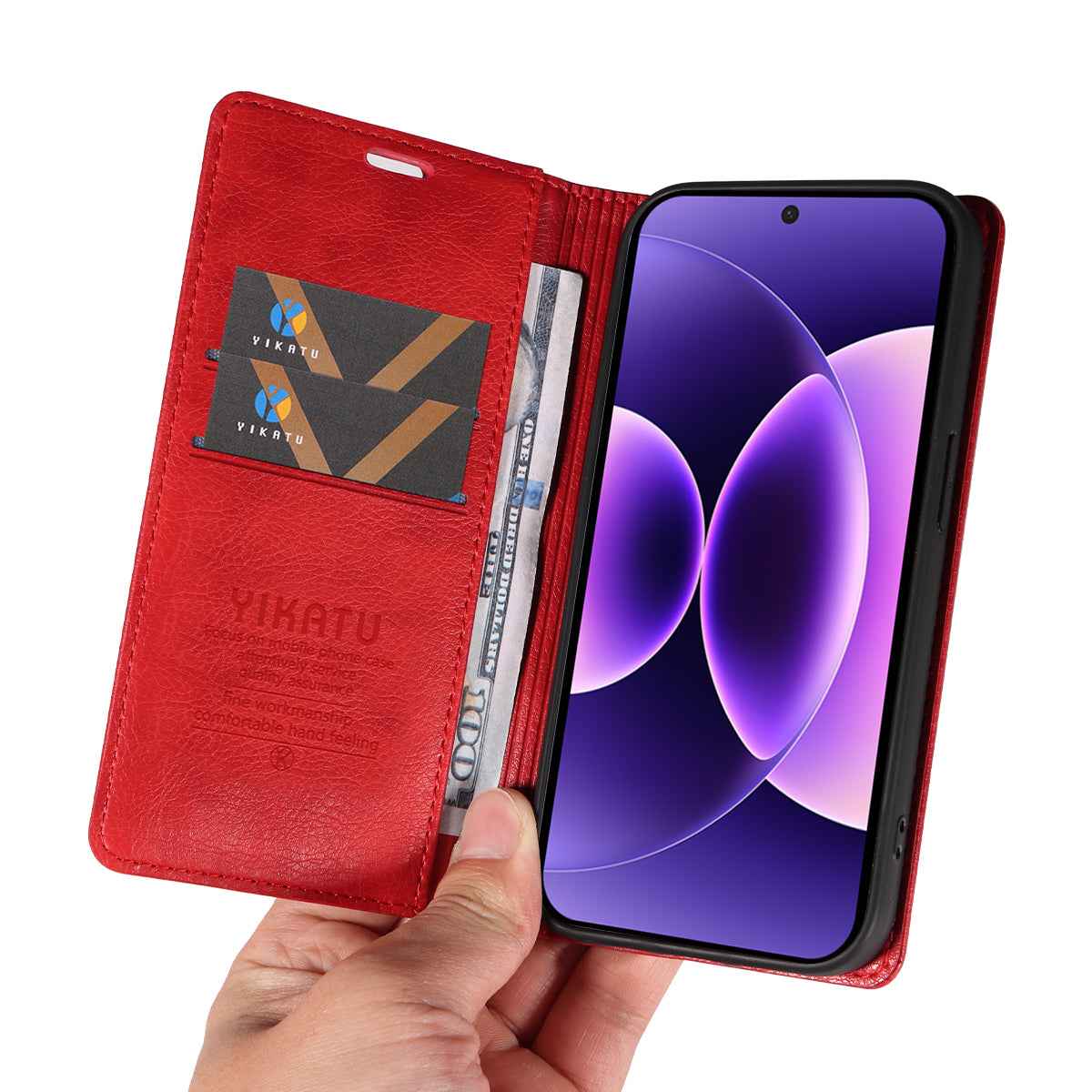For Xiaomi 17 Pro Wallet Case YIKATU YK-006 Magnetic Closure Leather Phone Cover Litchi Texture - Red