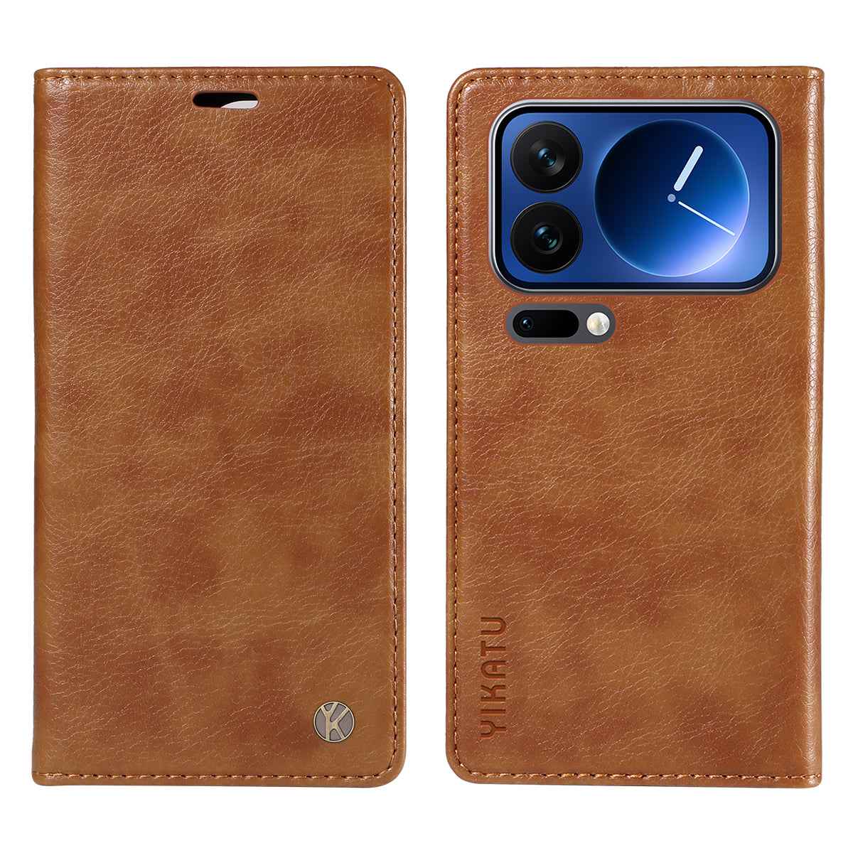 For Xiaomi 17 Pro Wallet Case YIKATU YK-006 Magnetic Closure Leather Phone Cover Litchi Texture -  Brown