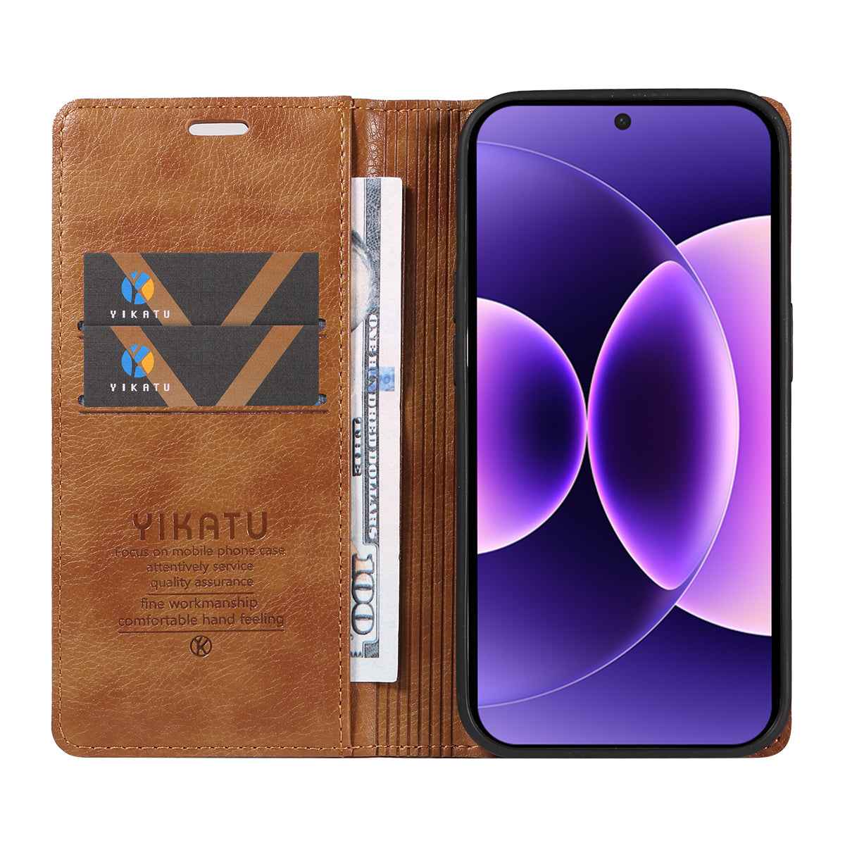 For Xiaomi 17 Pro Wallet Case YIKATU YK-006 Magnetic Closure Leather Phone Cover Litchi Texture -  Brown