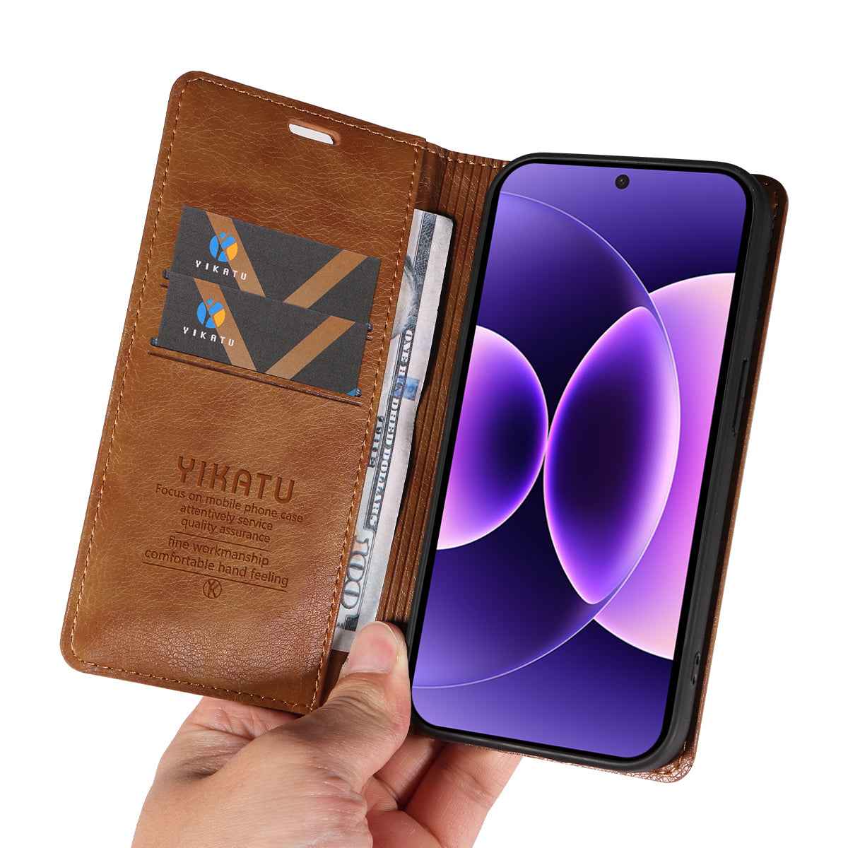 For Xiaomi 17 Pro Wallet Case YIKATU YK-006 Magnetic Closure Leather Phone Cover Litchi Texture -  Brown