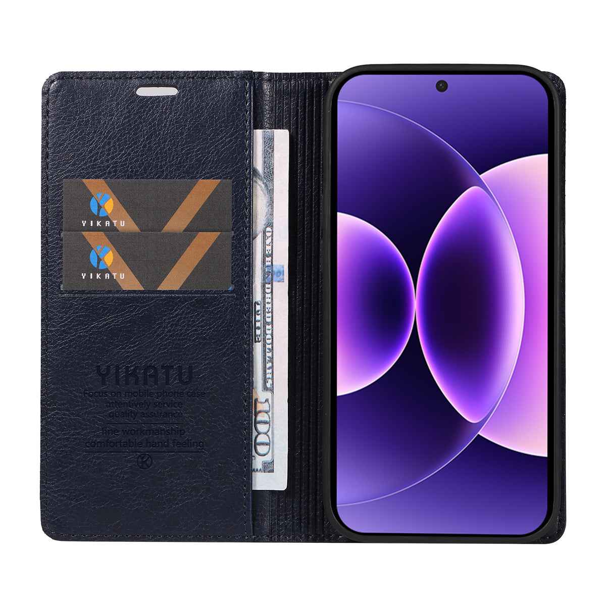 For Xiaomi 17 Pro Wallet Case YIKATU YK-006 Magnetic Closure Leather Phone Cover Litchi Texture - Navy Blue