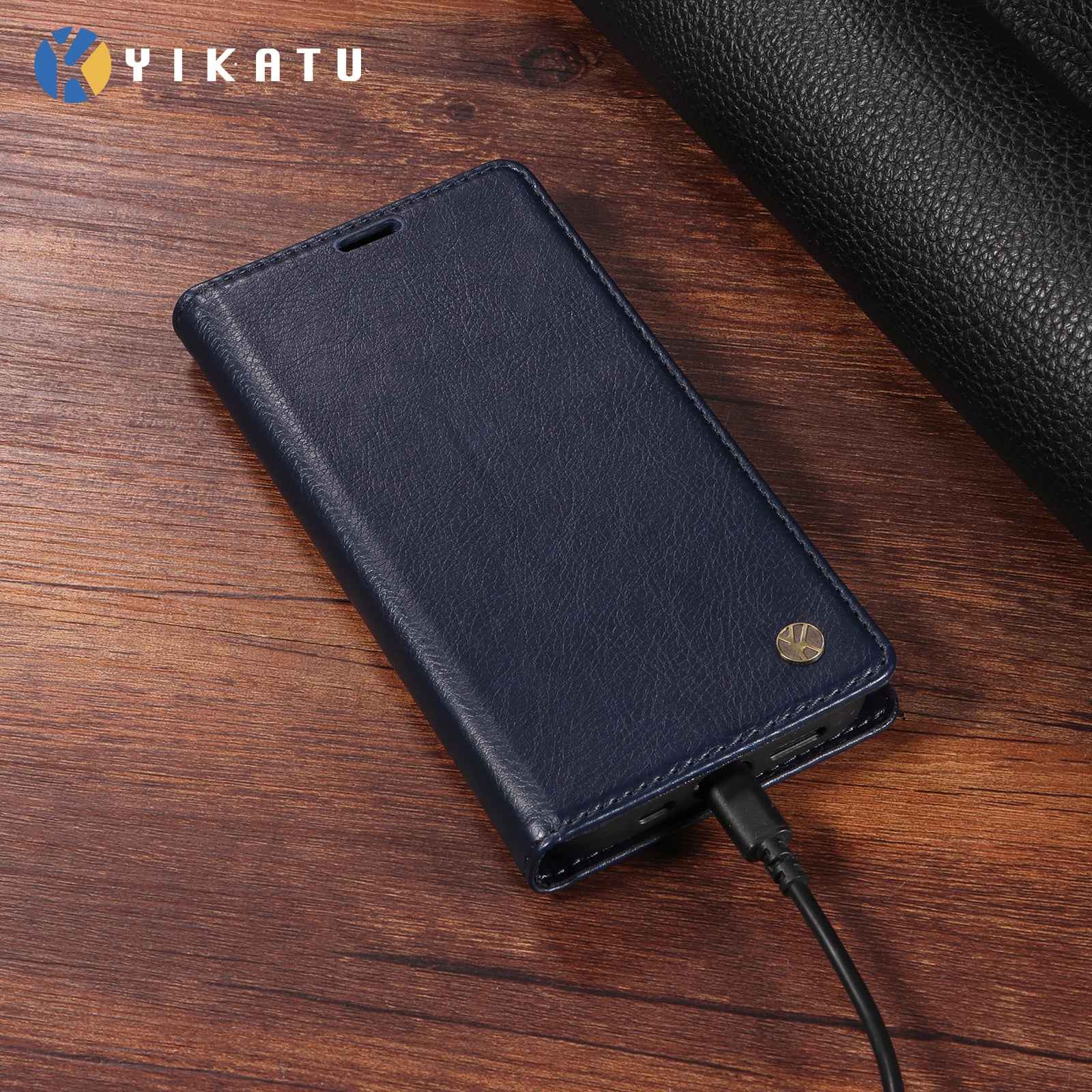 For Xiaomi 17 Pro Wallet Case YIKATU YK-006 Magnetic Closure Leather Phone Cover Litchi Texture - Navy Blue