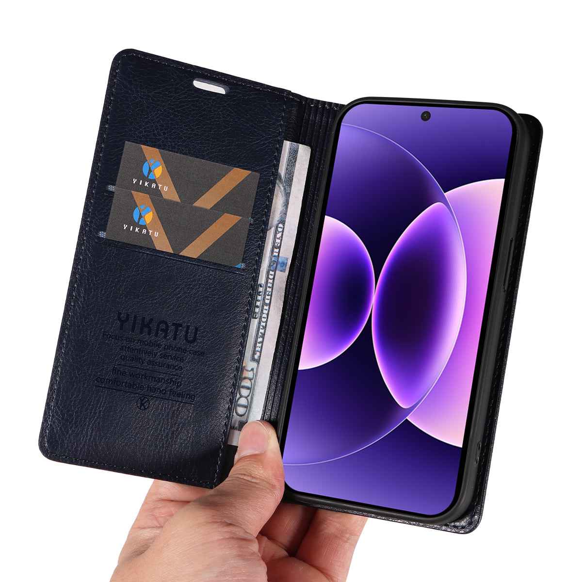 For Xiaomi 17 Pro Wallet Case YIKATU YK-006 Magnetic Closure Leather Phone Cover Litchi Texture - Navy Blue