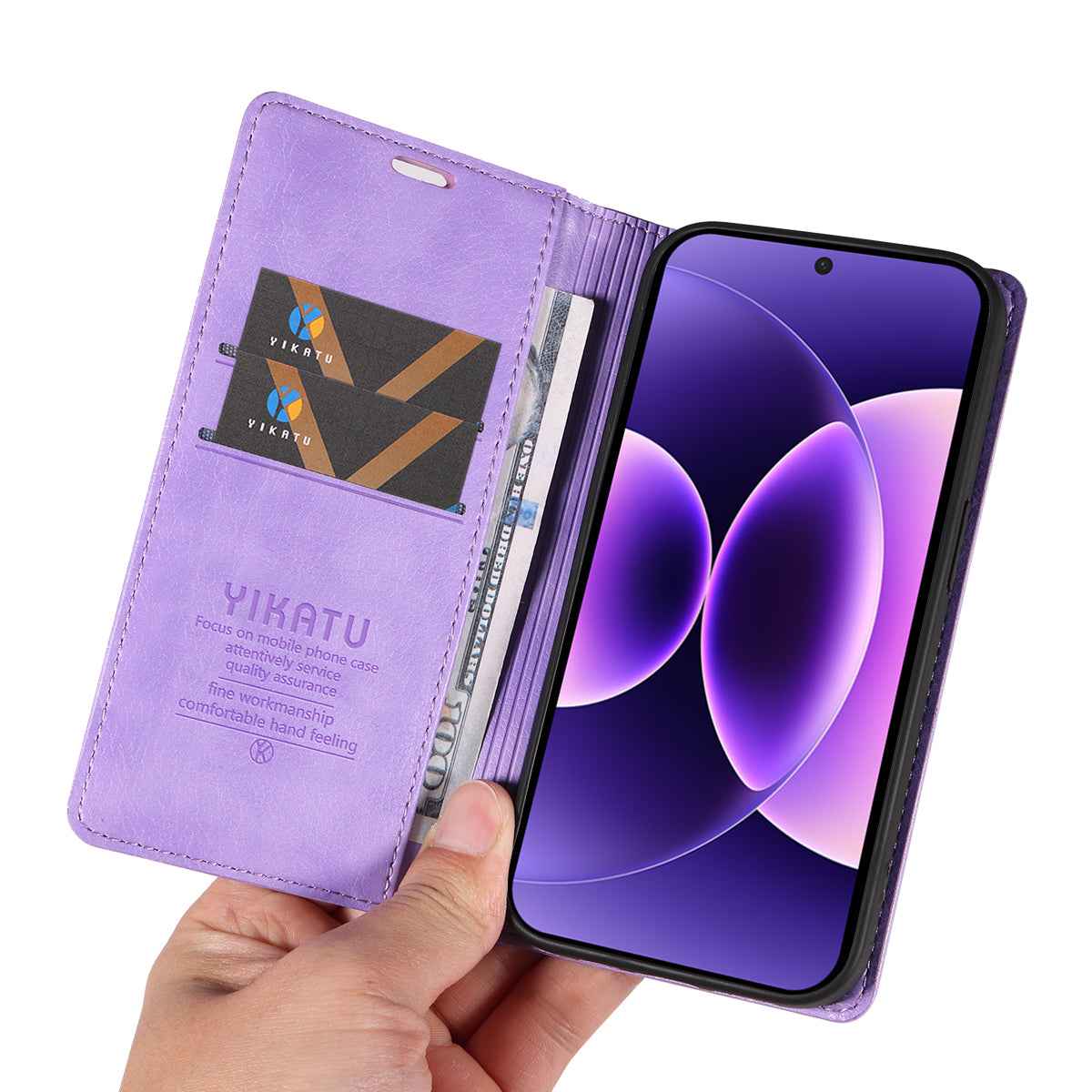 For Xiaomi 17 Pro Wallet Case YIKATU YK-006 Magnetic Closure Leather Phone Cover Litchi Texture - Purple