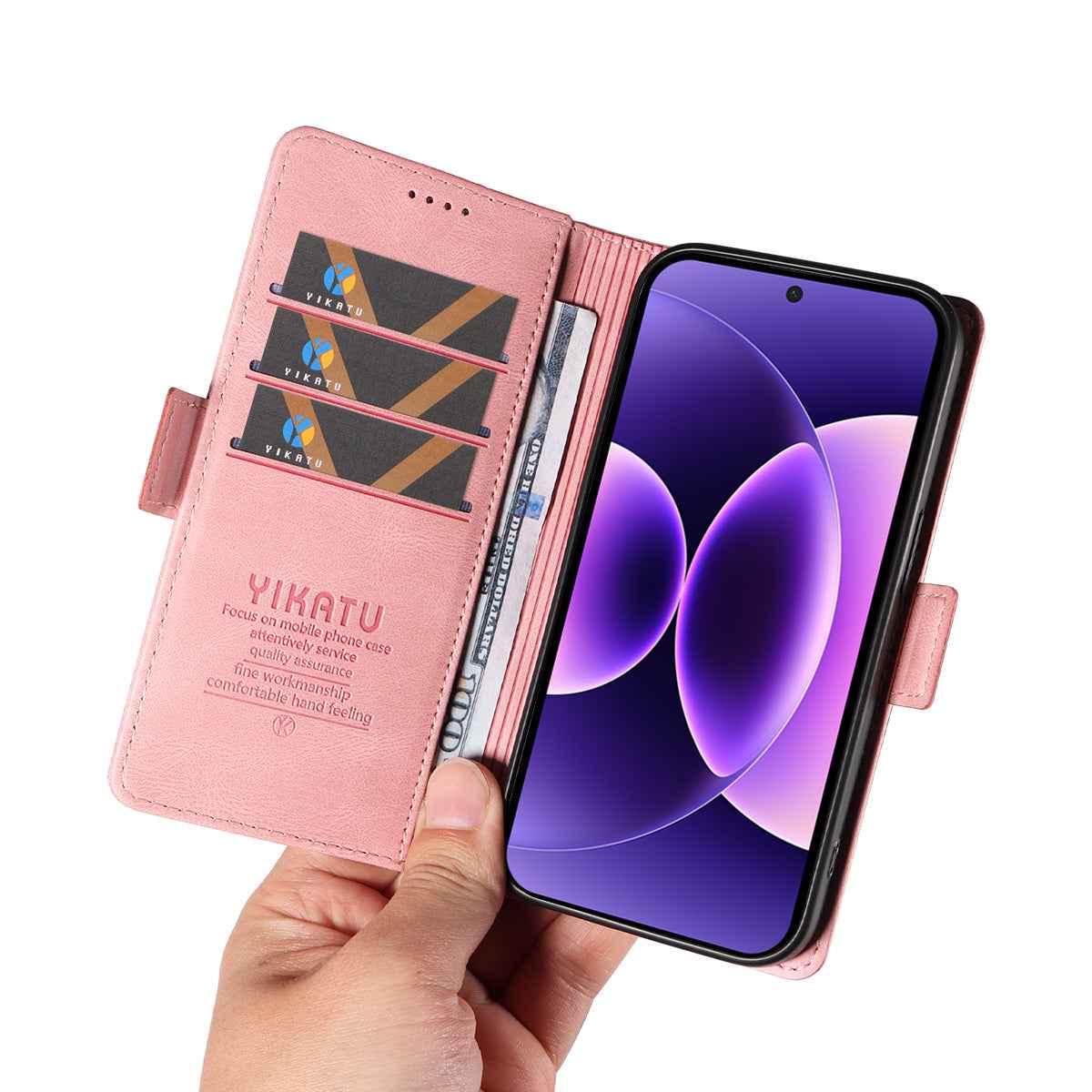 For Xiaomi 17 Pro Leather Case YIKATU YK-005 Skin-touch Feeling Wallet Phone Cover - Pink