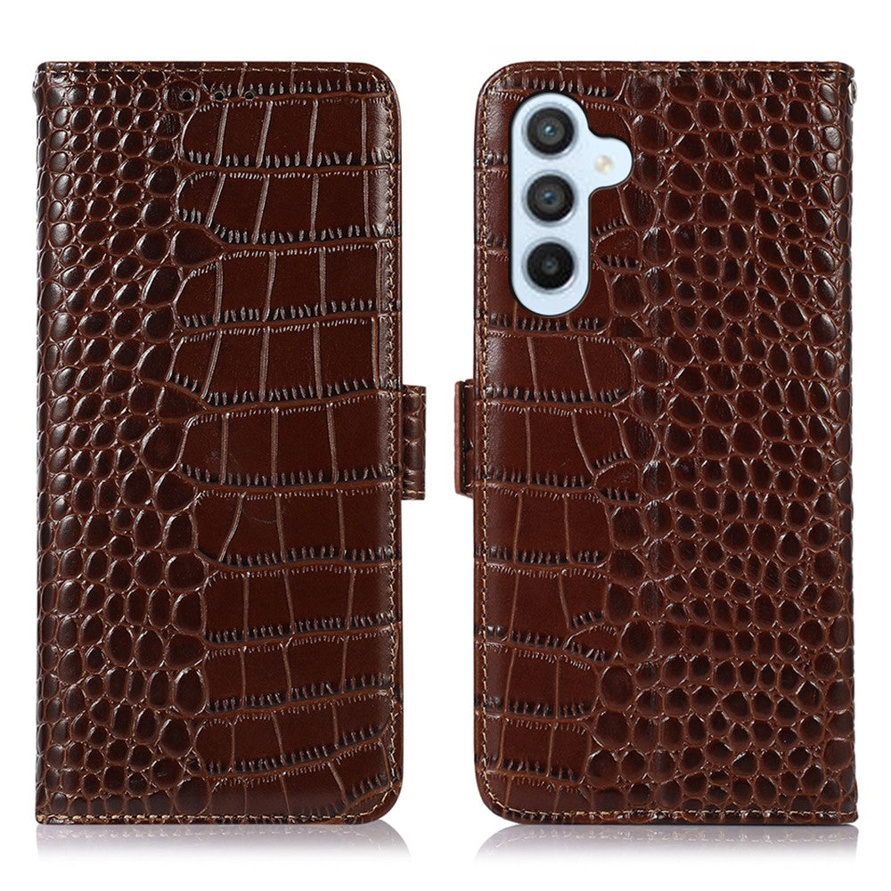 For-Samsung-Galaxy-S26-/-S26-Pro-Case-RFID-Blocking-Wallet-Crocodile-Texture-Genuine-Cow-Leather-Phone-Cover-Brown
