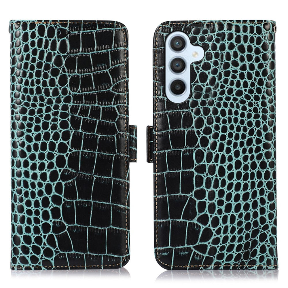 For-Samsung-Galaxy-S26-/-S26-Pro-Case-RFID-Blocking-Wallet-Crocodile-Texture-Genuine-Cow-Leather-Phone-Cover-Green