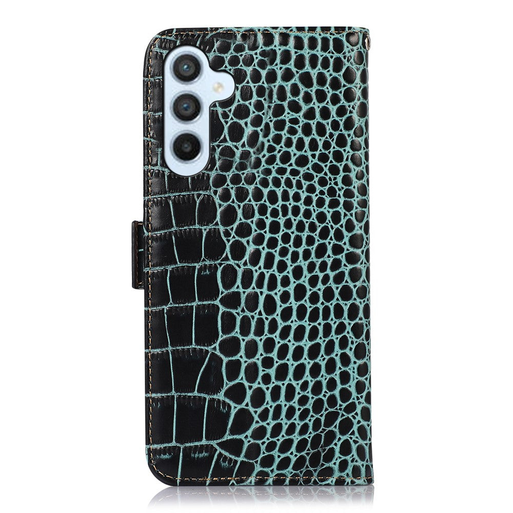For-Samsung-Galaxy-S26-/-S26-Pro-Case-RFID-Blocking-Wallet-Crocodile-Texture-Genuine-Cow-Leather-Phone-Cover-Green