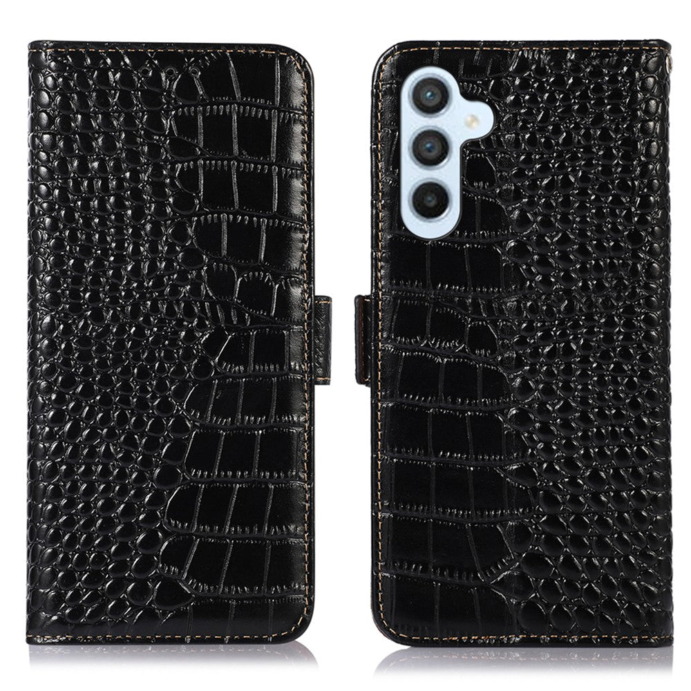 For-Samsung-Galaxy-S26-/-S26-Pro-Case-RFID-Blocking-Wallet-Crocodile-Texture-Genuine-Cow-Leather-Phone-Cover-Black