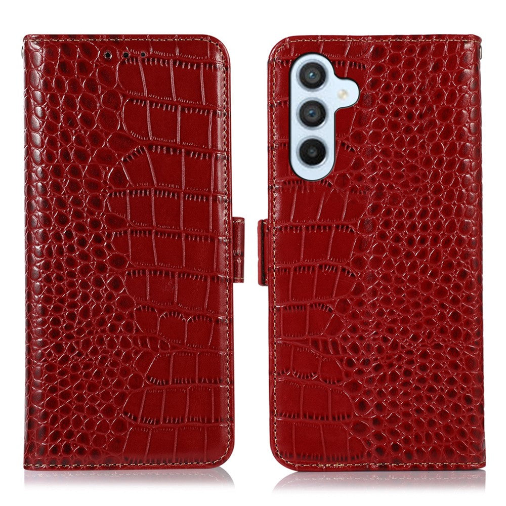 For-Samsung-Galaxy-S26-/-S26-Pro-Case-RFID-Blocking-Wallet-Crocodile-Texture-Genuine-Cow-Leather-Phone-Cover-Red