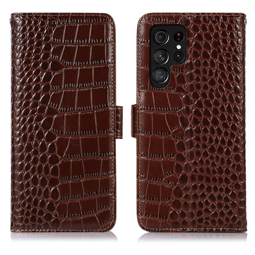 For-Samsung-Galaxy-S26-Ultra-Case-RFID-Blocking-Wallet-Crocodile-Texture-Genuine-Cow-Leather-Phone-Cover-Brown