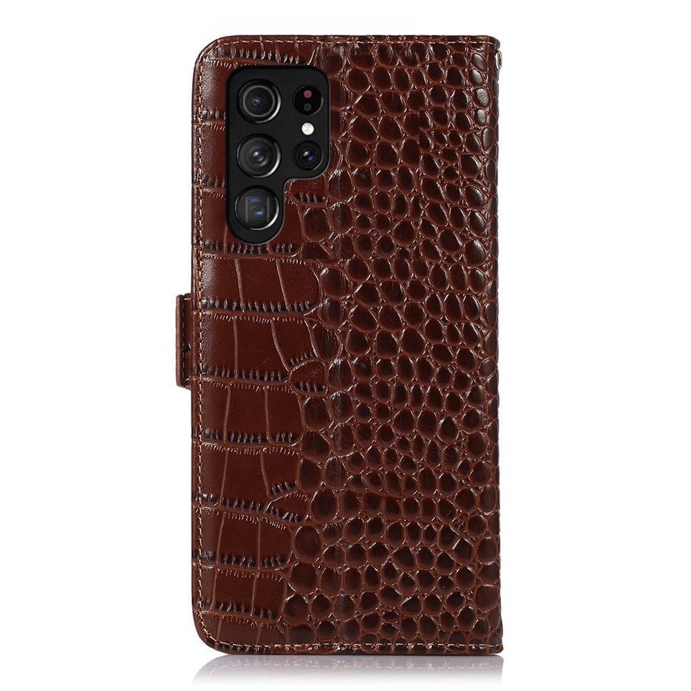 For-Samsung-Galaxy-S26-Ultra-Case-RFID-Blocking-Wallet-Crocodile-Texture-Genuine-Cow-Leather-Phone-Cover-Brown
