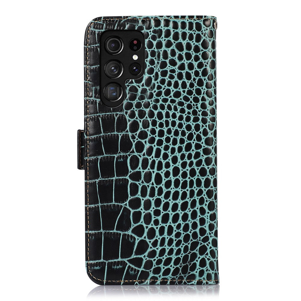 For-Samsung-Galaxy-S26-Ultra-Case-RFID-Blocking-Wallet-Crocodile-Texture-Genuine-Cow-Leather-Phone-Cover-Green