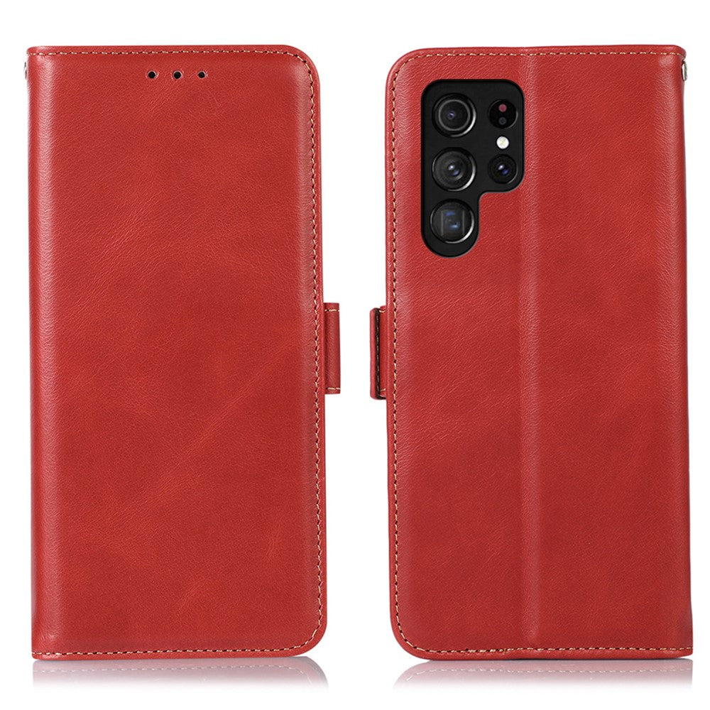 For-Samsung-Galaxy-S26-Ultra-Case-RFID-Blocking-Genuine-Cow-Leather-Wallet-Phone-Cover-Red