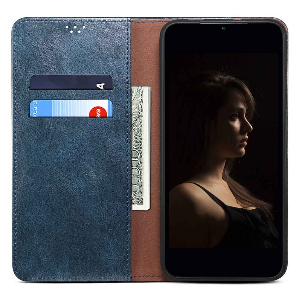For Xiaomi 17 Pro Case Crazy Horse Texture Waxy Leather Wallet Stand Phone Cover - Blue