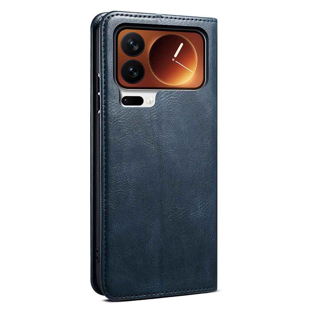 For Xiaomi 17 Pro Case Crazy Horse Texture Waxy Leather Wallet Stand Phone Cover - Blue