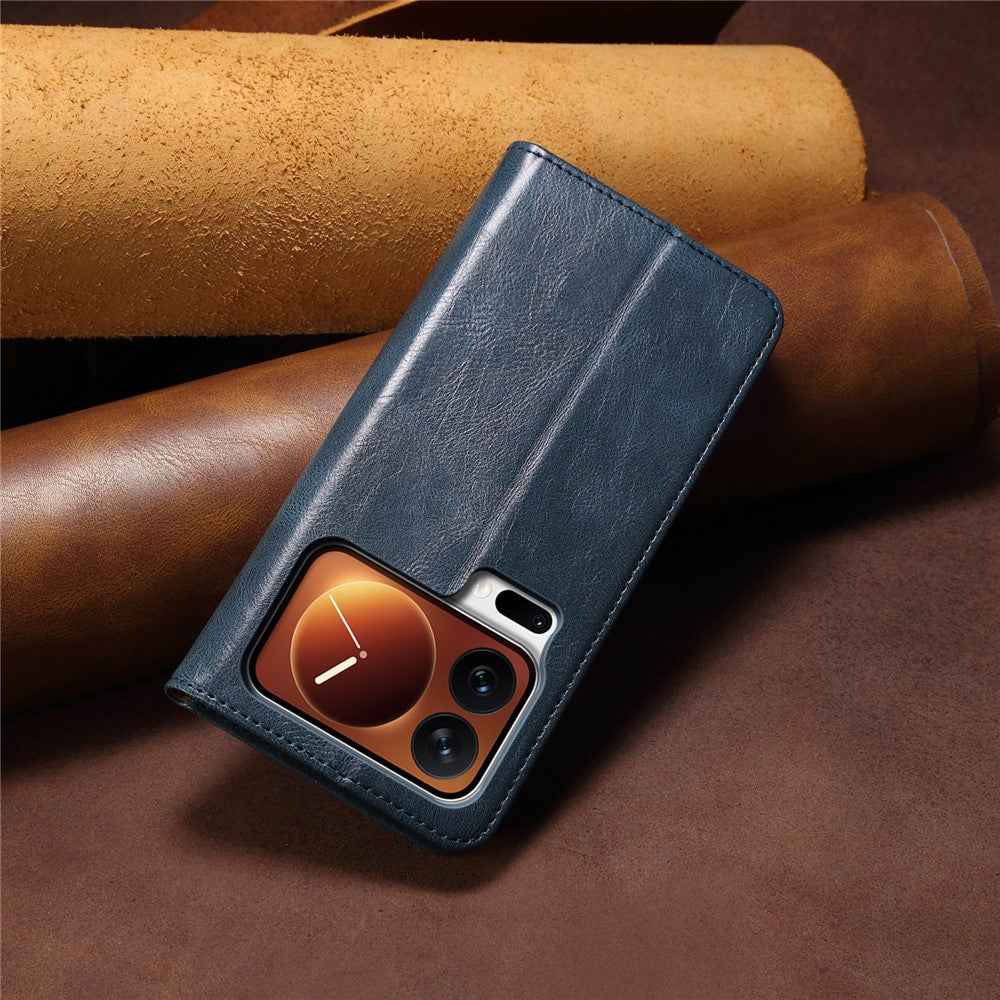 For Xiaomi 17 Pro Case Crazy Horse Texture Waxy Leather Wallet Stand Phone Cover - Blue