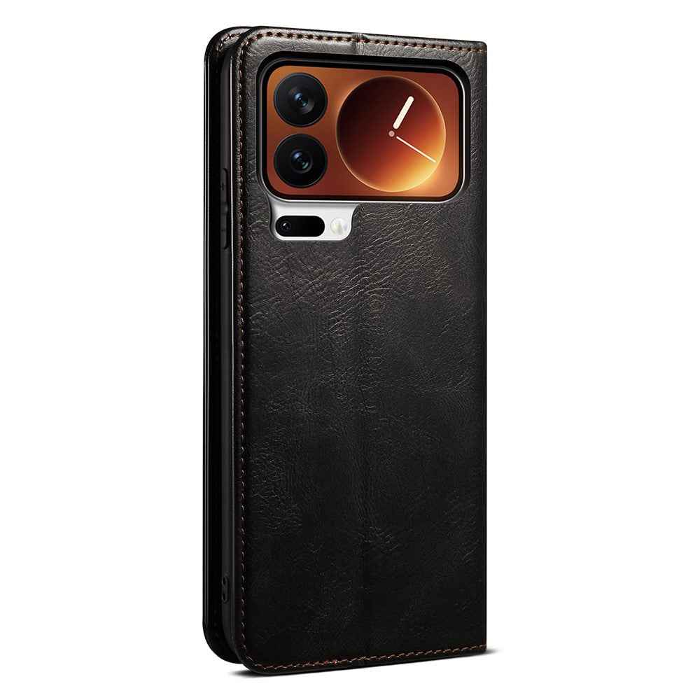 For Xiaomi 17 Pro Case Crazy Horse Texture Waxy Leather Wallet Stand Phone Cover - Black