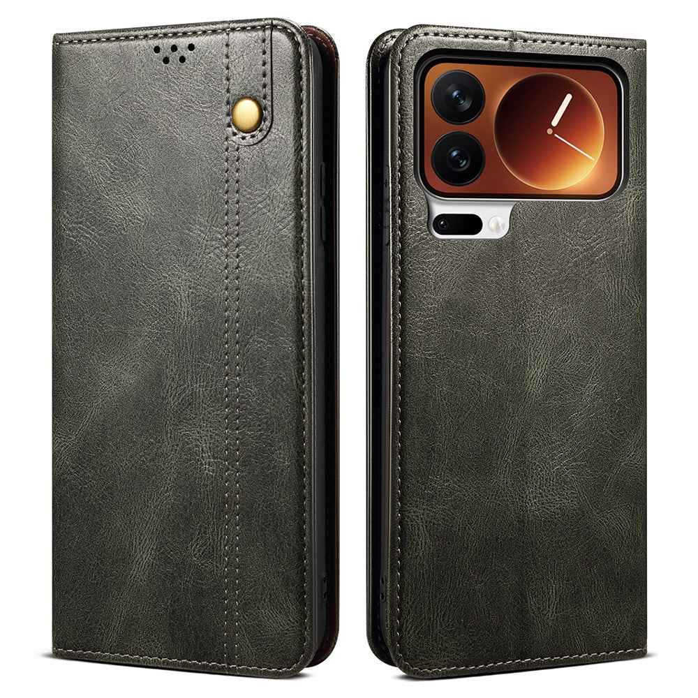 For Xiaomi 17 Pro Case Crazy Horse Texture Waxy Leather Wallet Stand Phone Cover - Green