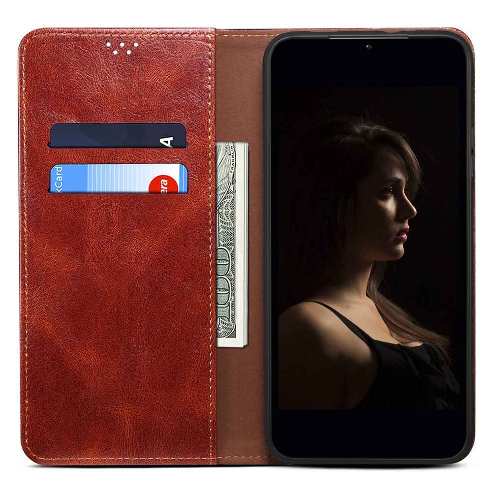 For Xiaomi 17 Pro Case Crazy Horse Texture Waxy Leather Wallet Stand Phone Cover - Brown