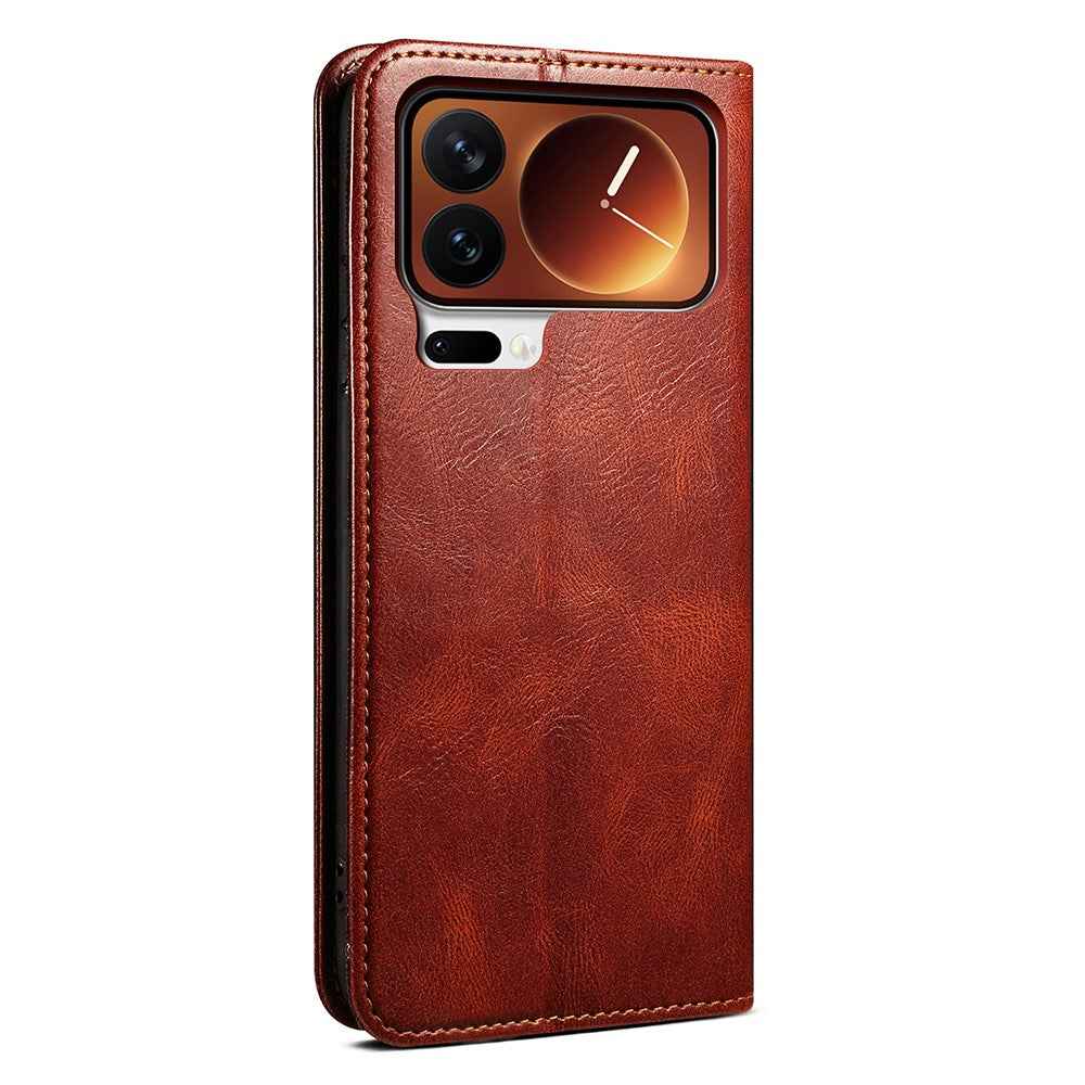 For Xiaomi 17 Pro Case Crazy Horse Texture Waxy Leather Wallet Stand Phone Cover - Brown