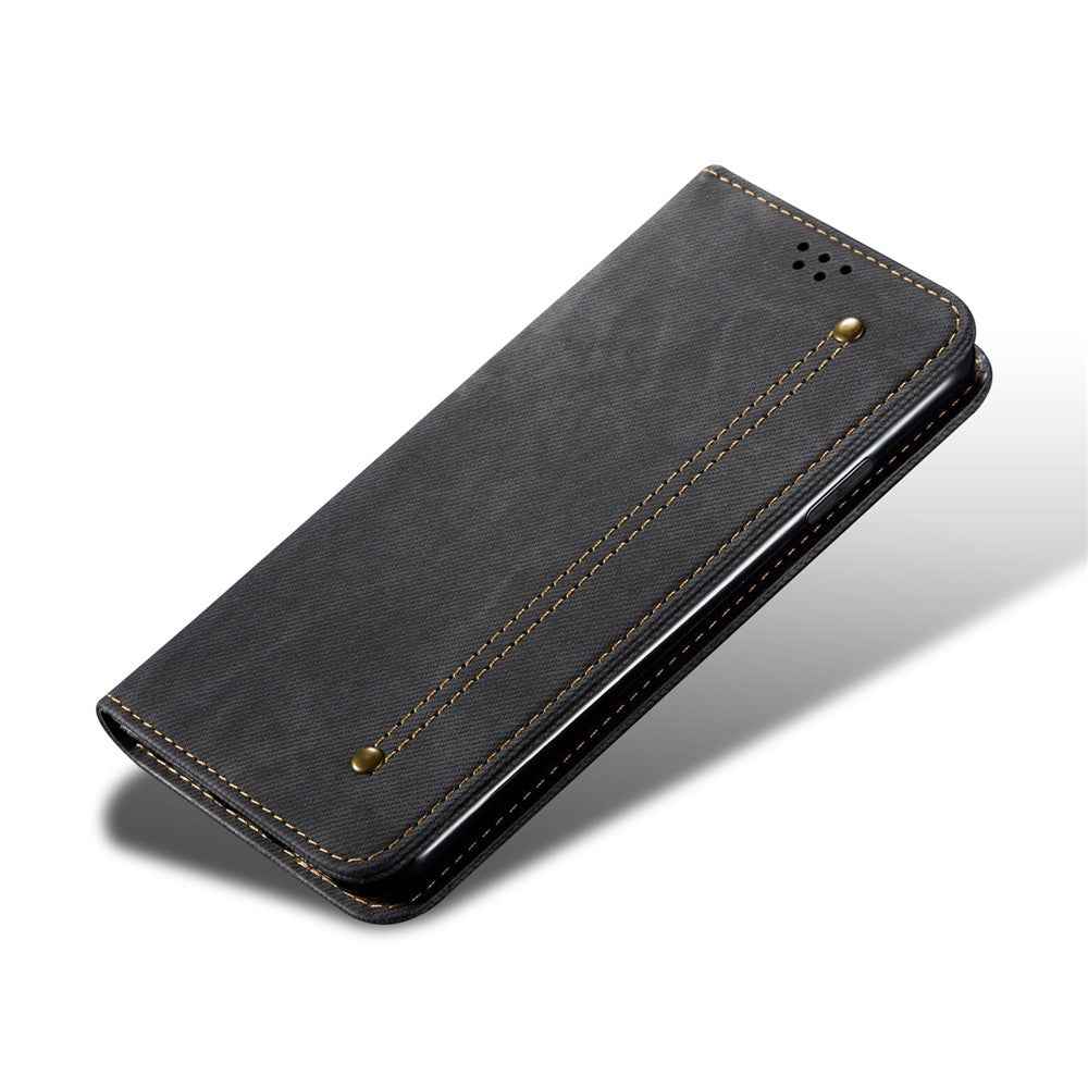 For Xiaomi 17 Pro Case Jeans Cloth Texture Anti-Scratch Leather Stand Phone Cover - Black