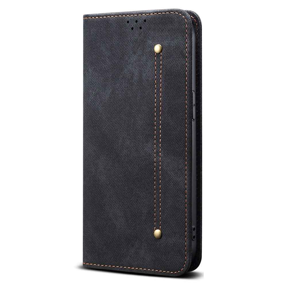 For Xiaomi 17 Pro Case Jeans Cloth Texture Anti-Scratch Leather Stand Phone Cover - Black