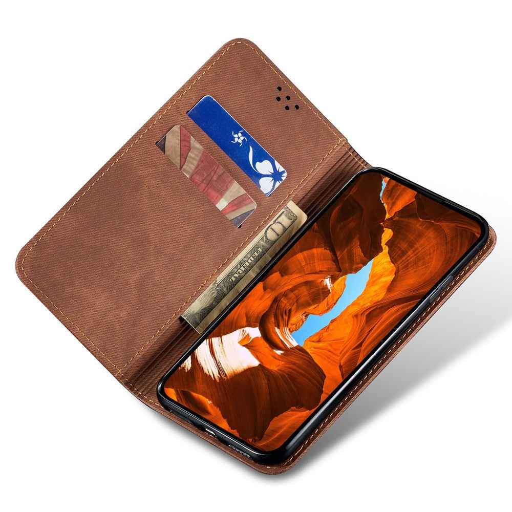 For Xiaomi 17 Pro Case Jeans Cloth Texture Anti-Scratch Leather Stand Phone Cover - Coffee