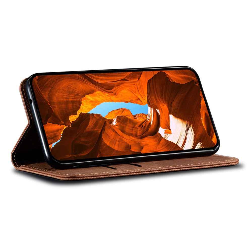 For Xiaomi 17 Pro Case Jeans Cloth Texture Anti-Scratch Leather Stand Phone Cover - Coffee