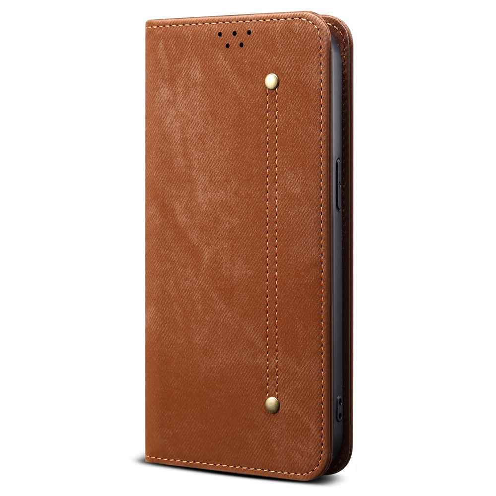 For Xiaomi 17 Pro Case Jeans Cloth Texture Anti-Scratch Leather Stand Phone Cover - Coffee