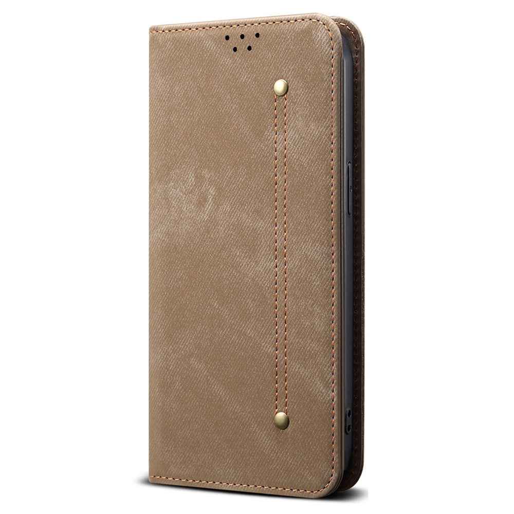 For Xiaomi 17 Pro Case Jeans Cloth Texture Anti-Scratch Leather Stand Phone Cover - Khaki