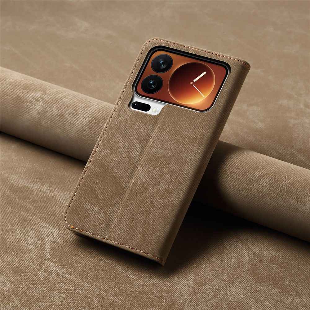 For Xiaomi 17 Pro Case Jeans Cloth Texture Anti-Scratch Leather Stand Phone Cover - Khaki