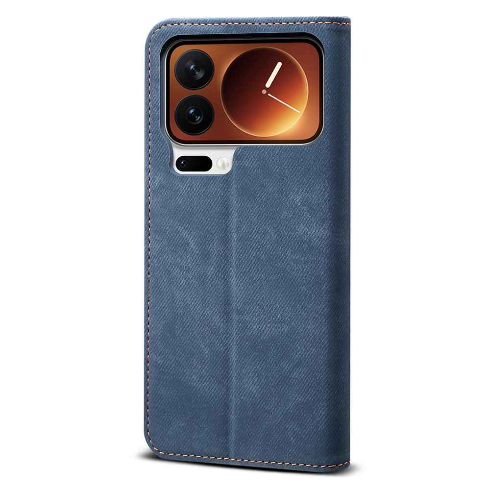 For Xiaomi 17 Pro Case Jeans Cloth Texture Anti-Scratch Leather Stand Phone Cover - Blue