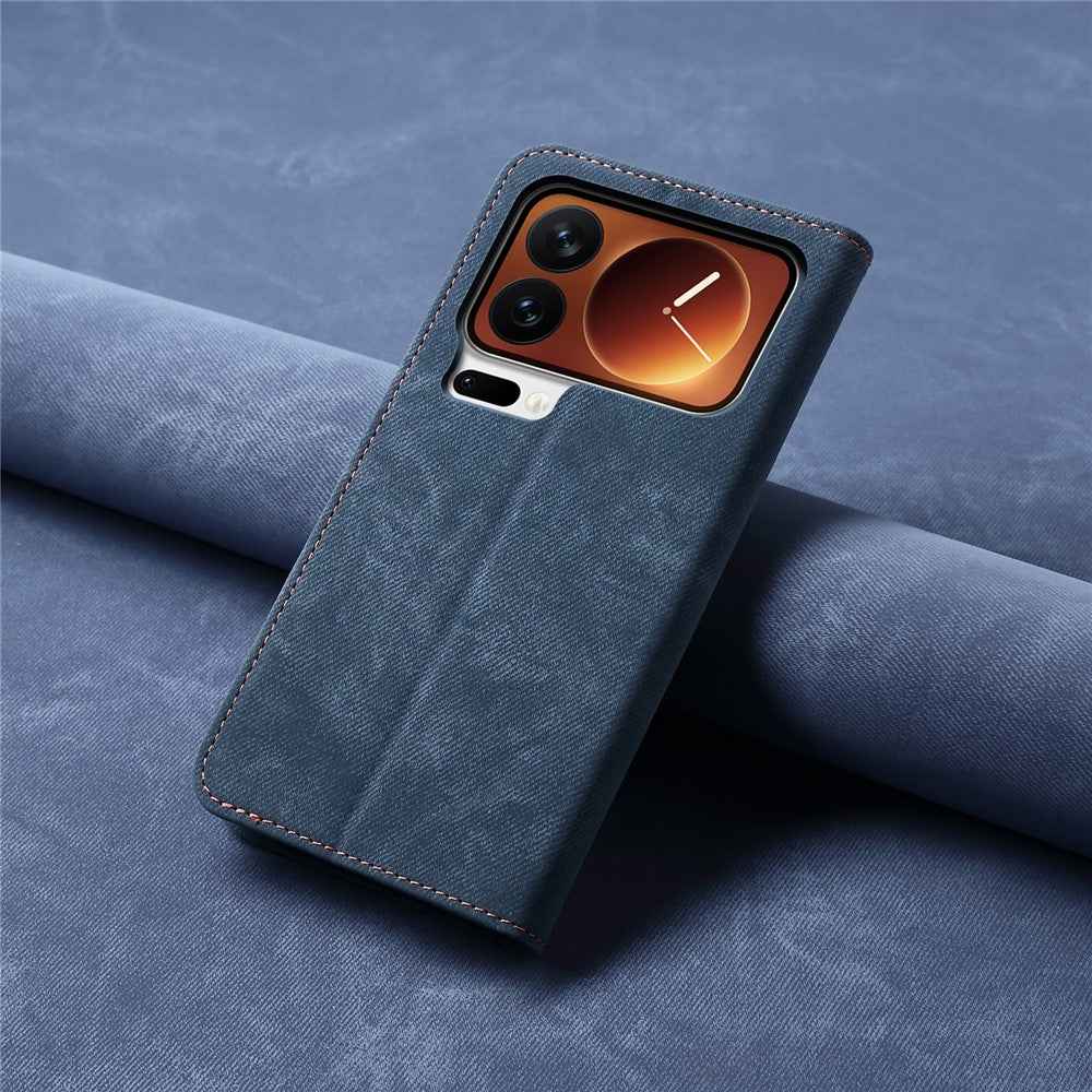 For Xiaomi 17 Pro Case Jeans Cloth Texture Anti-Scratch Leather Stand Phone Cover - Blue