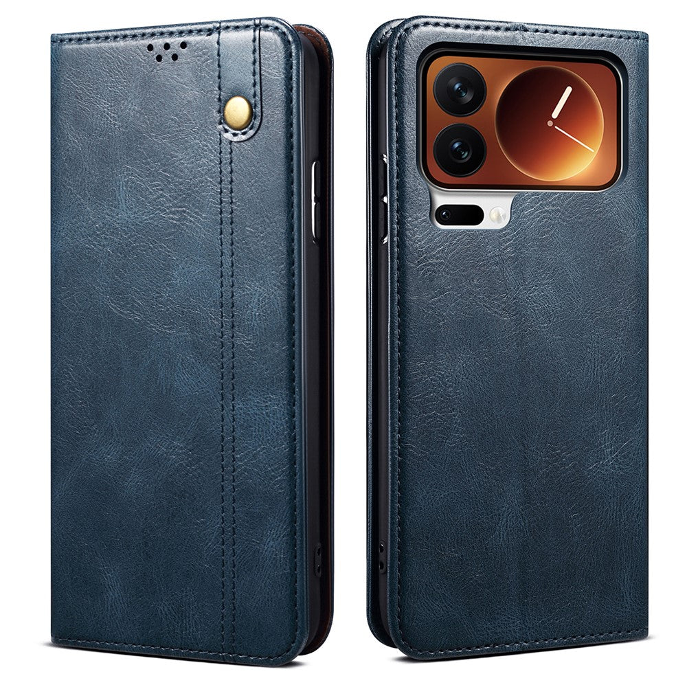 For Xiaomi 17 Pro Max Case Crazy Horse Texture Waxy Leather Wallet Stand Phone Cover - Blue
